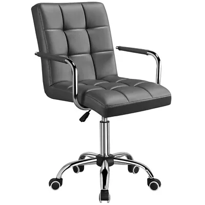 Leather Office Chair Adjustable Computer Desk Chair With Arms Home Study Work • £49.99