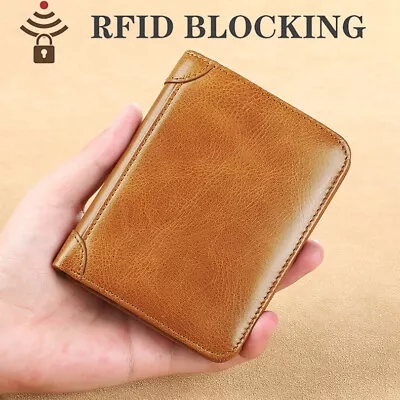 Vingtage Mens Trifold Wallet RFID Blocking Genuine Leather Bifold ID Window Gift • $12.69