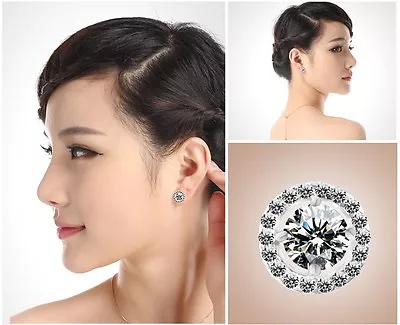 Sterling Silver Micro-Pave Studs Cubic Zirconia CZ Crystal Halo Stud Earrings PR • $14.95