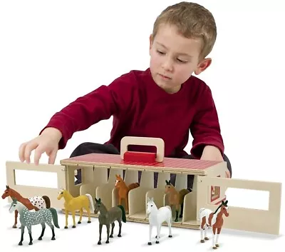 Melissa & Doug Take-Along Show-Horse Stable Play Set Wooden Stable Box 8 Horses • $42.99