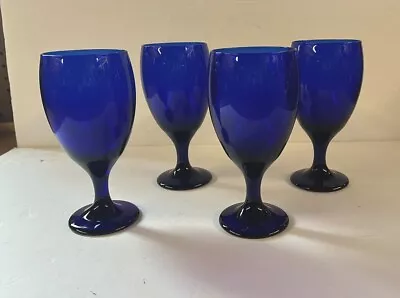 Vintage Cobalt Blue Stemware Glasses By Libbey Set Of 4 • $29.99