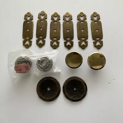 Vtg Hardware Lot Of 6 Brass Knob Back Plates 4 Knobs 2 Bronze Back Plates Misc • $10