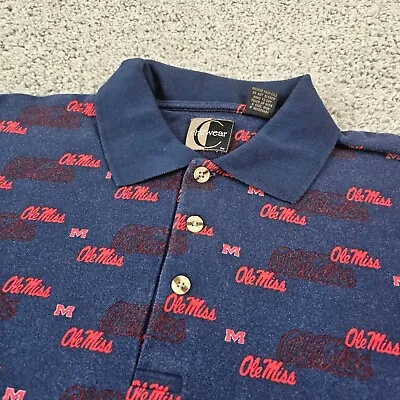 Ole Miss Rebels Shirt Mens Large L Blue All Over Print Logo Cotton Polo • $13.49