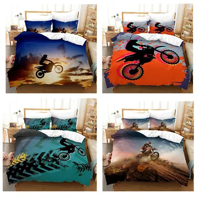 Teen Boy Kids Bedding Motocross Motorbike Quilt Cover Motorcyclist Doona Covers • $47.60
