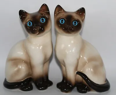 Pair Of Vintage Enesco Ceramic Siamese Cat Figures 6 3/4  Tall Kittens • $44.95