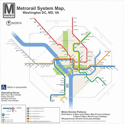 Washington D.C. DC Metro Map Metrorail System Subway Virginia Maryland 24 X 24  • $26.99