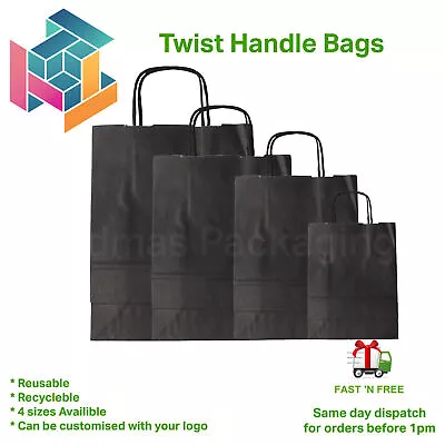 £235 • Buy Black Paper Bags With Handles Party And Gift Carrier / Twist Handle Paper Bags