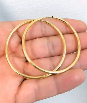 New Gold Endless Hoops Earrings For Women In 14K Solid Yellow Gold Filled 2x2 .  • $19.79