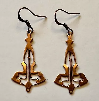 Copper Coated Art Deco Style Geometric Charm 1 1/4 Earrings  1 3/4  • $1.95