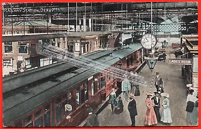 Derby Midland Railway Station & Train Derbyshire. Posted Sheffield 1906 • £20