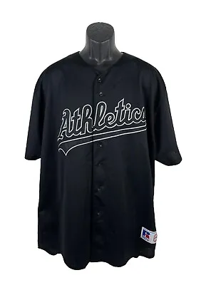 Vintage Oakland A's Black Jersey Men Size 2XL Russell Athletic Script Logo MLB • $139.99