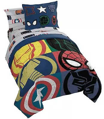 Marvel Avengers Emblems 5 Piece Twin Bed Set - Includes Comforter & Sheet Set... • $82.37