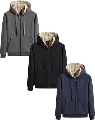 £14.99 • Buy Mens Fleece Fur Bomber Hooded Jacket Coat Zip Warm Hoodie Sweatshirt S-8XL SIZES