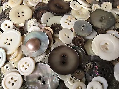 100 Pc MIXED LOT Of BEAUTIFUL REAL SHELL BUTTONS All Sizes & Colors • $12.50