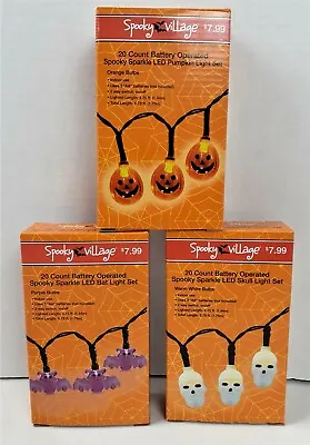  LED Halloween Indoor Battery Lights Bats Skulls Pumpkins 3X 20ct  4.75' Ea 1121 • $24.99