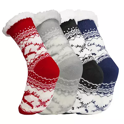 Womens Thick Knit Sherpa Fleece Lined Thermal Fuzzy Slipper Socks With Grippers • $9.99