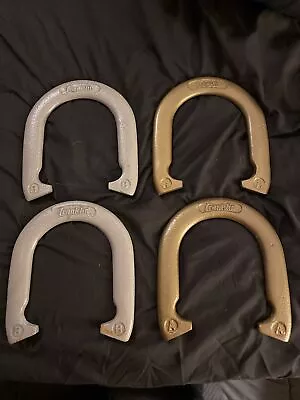 Vintage Set Of 4 Franklin Steel Horseshoes A & B Gold & Chrome Outdoor Sports • $25.95