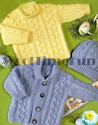 Knitting Pattern  Baby/Toddler Aran/Cable Jacket/Cardigan Jumper & Hat. DK Yarn • £1.80