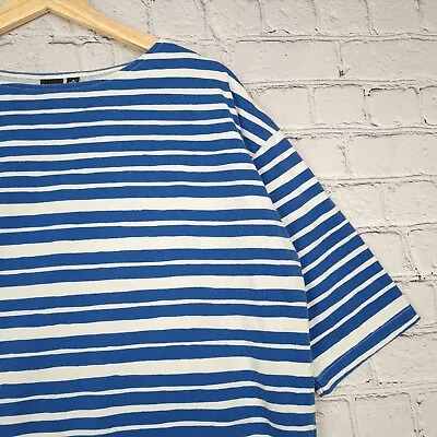 Uniqlo Marimekko Top Womens Medium Blue White Striped Short Sleeve Cotton Shirt • $28.88