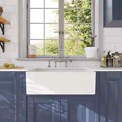 33  Fireclay Farmhouse Farmsink Kitchen Sink Apron Thick Wall W/ Grid +Strainer • $219.30