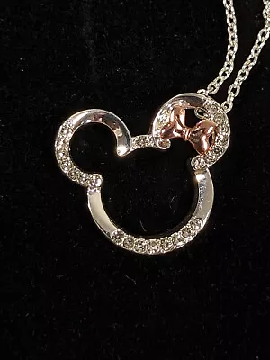 Disney Minnie Mouse Ears Crystal Pendant Two Tone Necklace 18 Inch • $9.09