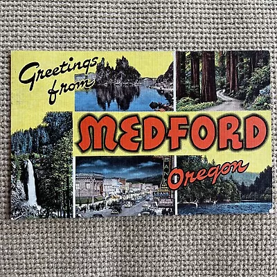 Large Letter Greetings From Medford Oregon Linen Postcard 1944 • $1.99