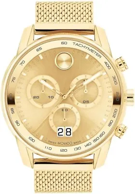 Movado Bold 3600911 Gold Chronograph Dial Steel Mesh Band Mens Watch • $399.99