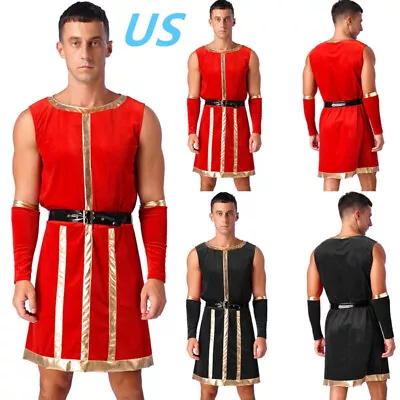 Mens 3Pcs Medieval Renaissance Knight Cosplay Robe With Belt Wristbands Outfits • $19.69