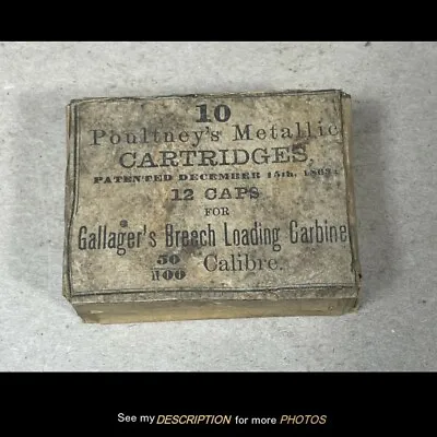  Scarce 1863 Civil War Poultney 50 Cal Cartridge Cap Box Gallagher Carbine Empty • $225