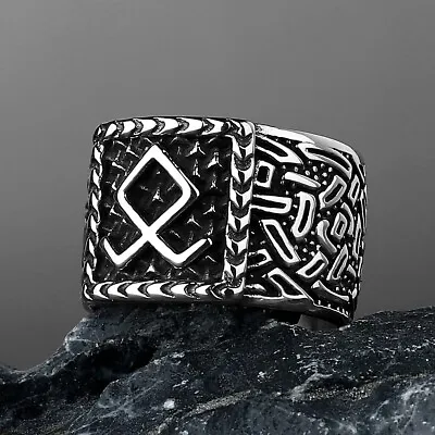 Men's Fashion Ring Viking Nordic Runic Alphabet Design Stainless Steel • $12.95