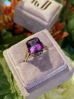 Emerald Cut Lab Created Amethyst Diamond Engagement Ring 14K Yellow Gold Plated • $77.99