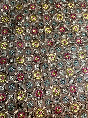 Vintage 70s Brown Floral Geometric Fabric Medium Weight Burlap 2 1/2 Yards X 30  • $19.99