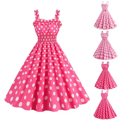 UK Retro Womens Polka Dot Swing Dress 50s 60s Rockabilly Cocktail Eveining Party • £13.59