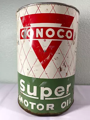 VINTAGE Conoco SUPER MOTOR OIL 5 Quart Metal Can - COOL! • $24.99