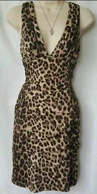 Vtg Y2K Animal Print Deep Plunge Neckline Bandage Layered Bodycon Dress Size S P • $18