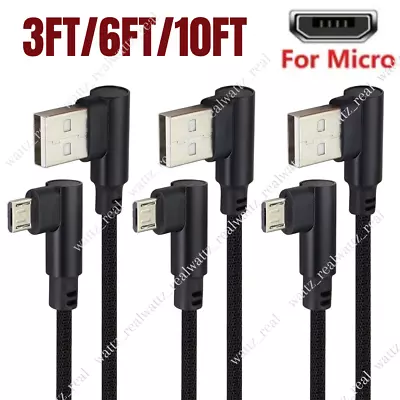 90 Degree Right Angle Micro USB Cable Fast Charging Cord 3/6/10FT For Samsung LG • $6.66