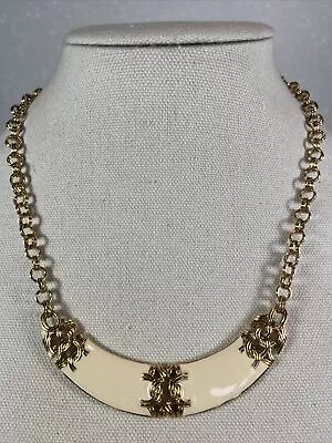 80’s Style White Enamel Gold Tone Heavy Curb Chain Statement Necklace 19  • $19.97