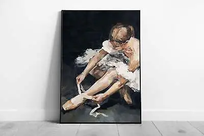 Beautiful Elegant Ballerina Dancer In White Tying Shoes Oil Painting Wall Art • £7.91