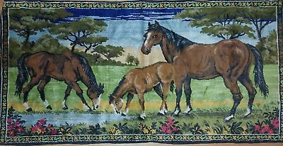 Horse Pasture Landscape Wall Tapestry Velvet Like Made In Belgium 1970s - READ • $28.99