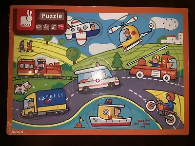 $15 • Buy Wooden Peg Puzzle For Toddlers 18m+ Transportation Vehicles 8 Pcs W/ Sounds New 
