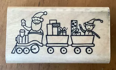 A Muse Artstamps Santa Train Elf Presents Wood Mounted Rubber Stamp • $8.95