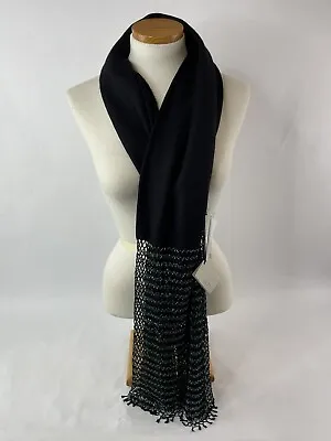 $159.97 • Buy Bajra Pashmina Scarf Cashmere Silk Embellished Fringe Black Luxurious NEW