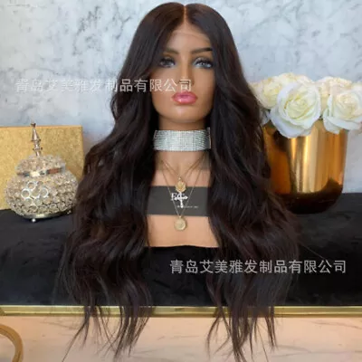 US 26inch Women Lace Front Wig Wavy Heat Resistant Synthetic Hair Darkest Brown • $23.99