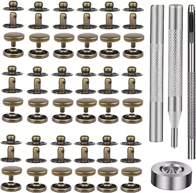 50 Sets Leather Snap Fasteners Kit 10Mm Bronze Metal Snap Buttons Kit Stainless  • $14.99