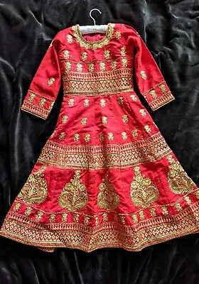 Kids Indian Red Dress With Golden Embroidery • $50