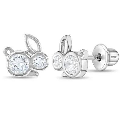 CZ Bunnies Baby / Toddler / Kids Earrings Screw Back - Sterling Silver • £23.90