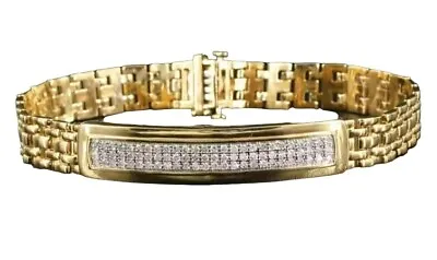 Classic Mens 14k Gold Plated 925 Sterling 1.04 CTW Diamond ID Bracelet. 8.5 Inch • $375