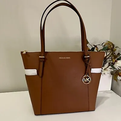 NWT Michael Kors Jet Set Tote Luggage Travel Large EW Brown Leather Shoulder Bag • $149.94