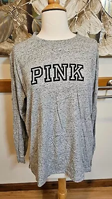 Victoria's Secret PINK Logo Long Sleeve Heathered Gray Size Small $44 • $13.49
