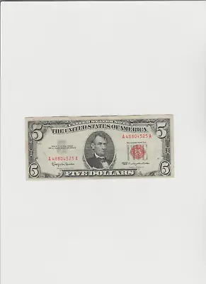 1963 Five Dollar RED Seal Note United States Note Old US Bill $5 In Circulated • $20